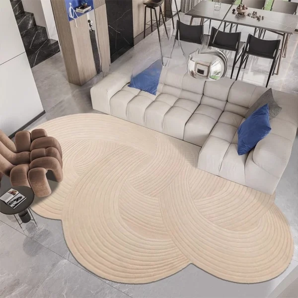 Luxe Cream Fluffy Rug - Irregular Geometric Washable Comfort