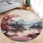 Japanese Style Round Carpet Koi Fish Lotus Cherry Blossom Flower Mountain Water Ink Art Home Living Room Bedroom Decor Floor Rug - Image 5