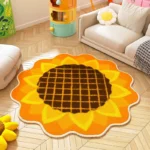 Sunflower Pattern Bedroom Decor Round Carpet Thicken Plush Lounge Mat Fluffy Soft Study Rug Flower Shape Carpets for Living Room