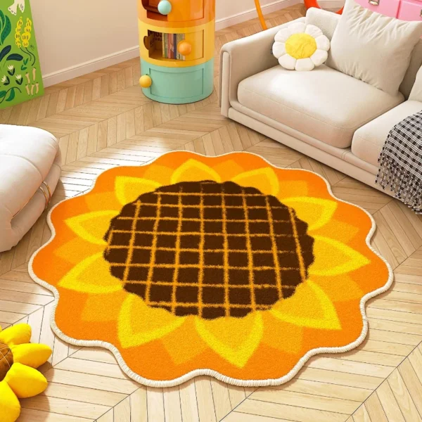 Sunflower Pattern Bedroom Decor Round Carpet Thicken Plush Lounge Mat Fluffy Soft Study Rug Flower Shape Carpets for Living Room