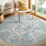 VIKAMA Bohemian Retro Round Loop-Pile Carpet - Vintage Circular Area Rug for Coffee Table, Sofa & Bedroom Non-Slip Home Deco - Image 2