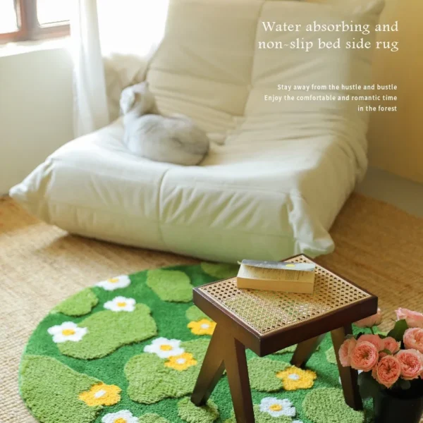 Big Size Flocking Bathroom Mat Bedroom Tufted Living Room Carpet Woven Moss Round Rug Living Room Rugs Big Size aesthetic room