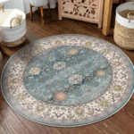 VIKAMA Bohemian Retro Round Loop-Pile Carpet - Vintage Circular Area Rug for Coffee Table, Sofa & Bedroom Non-Slip Home Deco