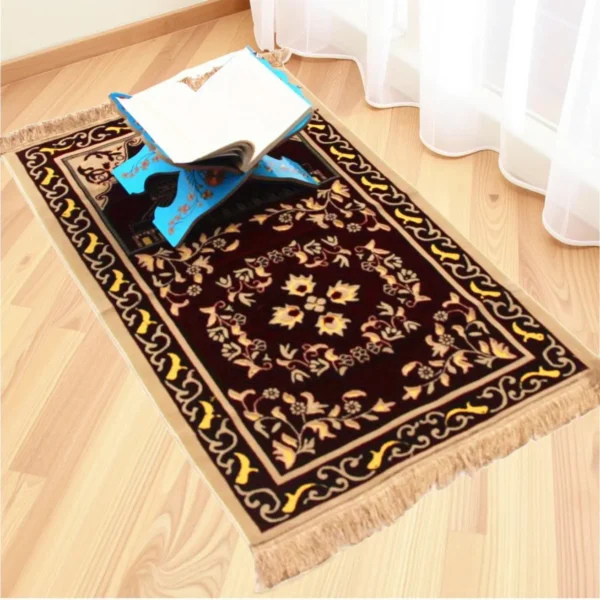 Islamic Velvet Prayer Rug (650g) | Muslim Prayer Mat Size 110 x 70 cm Thick Plush MatPerfect Ramadan Eid Gift