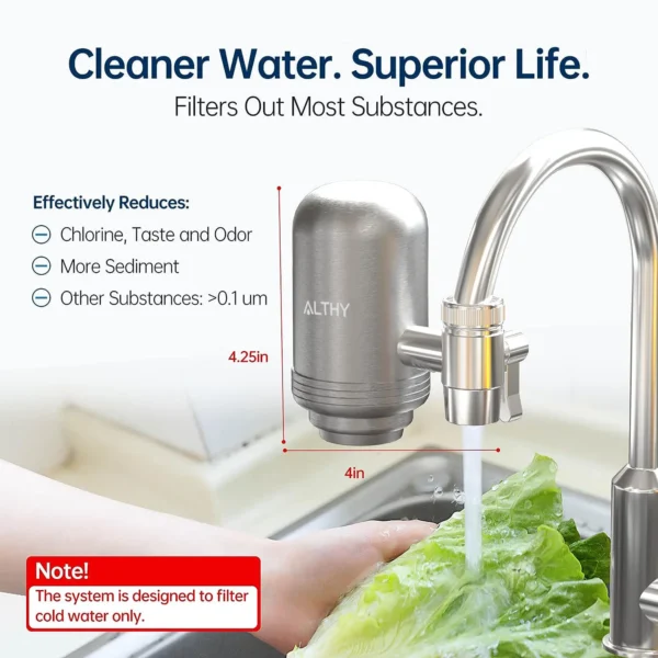 ALTHY Stainless Steel Faucet Tap Water Filter Purifier System, NSF Certified Reduces Lead, Chlorine & Bad Taste Kitchen