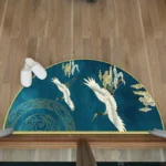 Semi-circular Floor Mats Retro Japanese Style Crane Printed Door Entrance Non-slip Floor Mats Balcony Carpet Hallway Porch Rug - Image 2