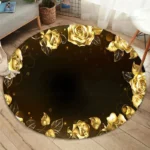 Gold Rose Round Carpet Romantic Flowers Area Rug for Living Room Bedroom Non-Slip Floor Mat Comfy Floral Carpets Indoor Doormat - Image 6