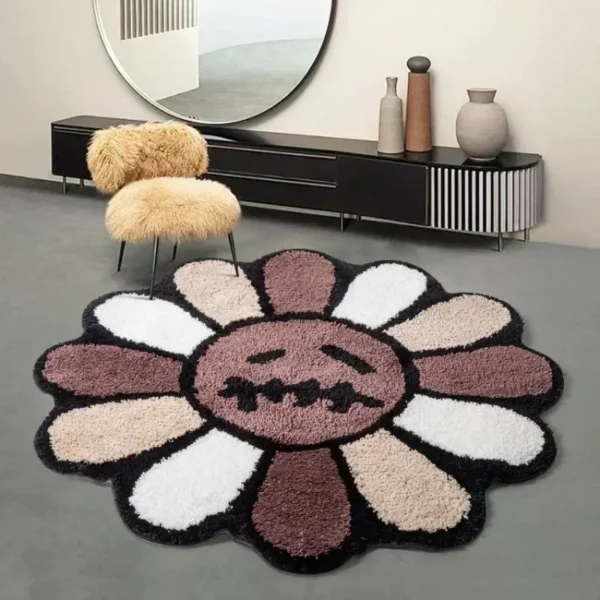 Aesthetic Sunflower Rug Fluffy Thickening Carpet Kawaii Smiling Flower Mat Jack Tufted Carpet Antislip Bathroom Rug Room Decor