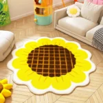 Sunflower Pattern Bedroom Decor Round Carpet Thicken Plush Lounge Mat Fluffy Soft Study Rug Flower Shape Carpets for Living Room - Image 2