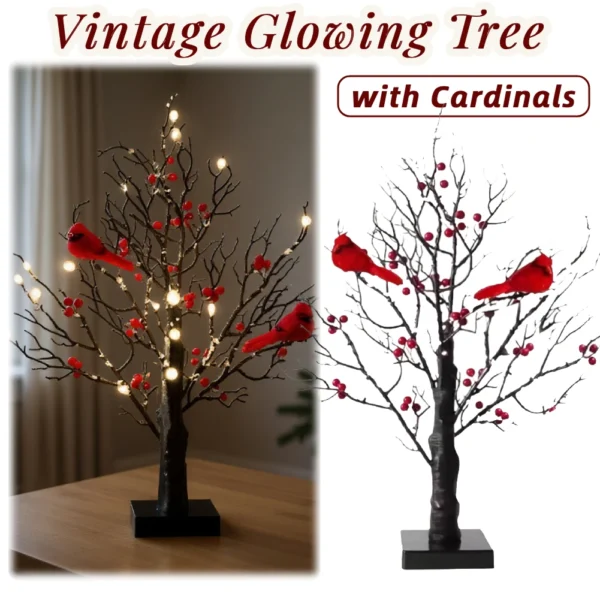Vintage Cardinal Birch Tree Light - Festive Home Decor