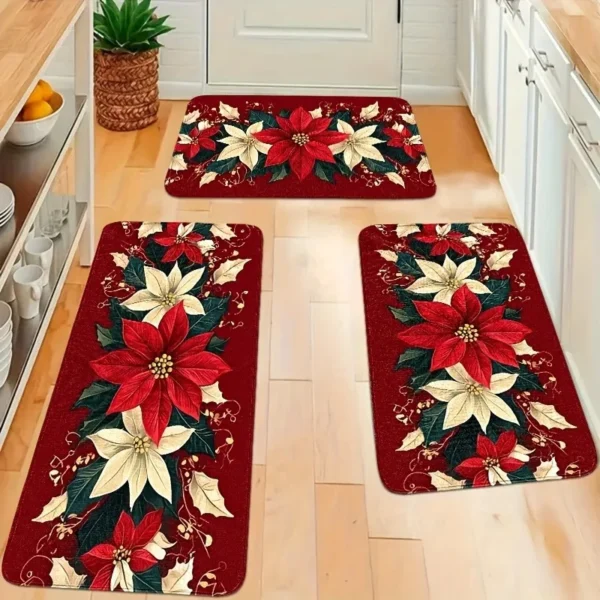 VIKAMA 1pc/2pc Christmas Festival Kitchen Rug Christmas Tree Entrance Hall Carpet Bathroom, Corridor Floor Mat Home Decoration