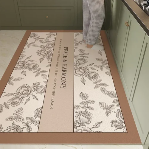 Elegant Floral PVC Kitchen Floor Mat - Waterproof & Customizable