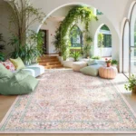 Sage Green Living Room Carpet Large Machine Washable Rug Bedroom Bedside Floor Mat Home Decoration Bohemian Flower Non-Slip Rugs - Image 2