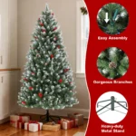 Lifelike Christmas Tree with Snow Tips & Berry Accents - Image 2