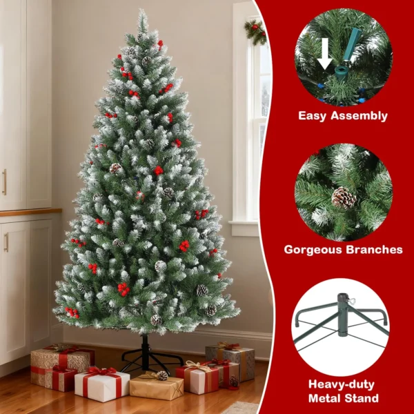 Lifelike Christmas Tree with Snow Tips & Berry Accents