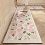Rugs for Kitchen Floor Mat Pvc Leather Waterproof Non-slip Long Rug Anti-fatigue Foot Mats Pink Flower Home Decor Vinyl Carpet - Image 2