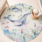 Blue Marine animal Round Carpet for Living Room Baby Girl Room Kids Playroom Mat Bedroom Soft Rug Nursery Decor kid's playmat - Image 2
