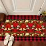 VIKAMA Christmas Themed Entrance Doormat Hallway Anti Slip Water Absorbing Red And Black Checkered Festive Decorative Rug - Image 2