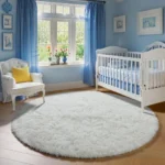 Soft Plush Rugs for Kids Bedroom Play Mat Home Decor Circular Fluffy Carpet for Baby Room Floor Rugs White Rug for Nursery Round