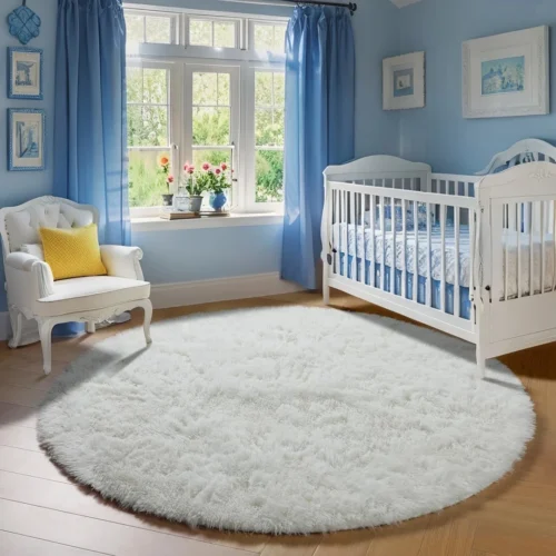 Soft Plush Rugs for Kids Bedroom Play Mat Home Decor Circular Fluffy Carpet for Baby Room Floor Rugs White Rug for Nursery Round