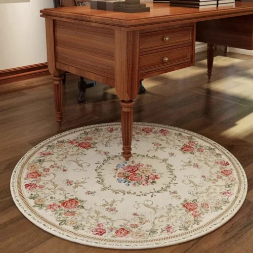 Serene Floral Round Rug: Soft, Washable, Anti-Slip Charm
