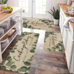 VIKAMA Flowers and Plants Kitchen Mat, Green Leaf Pattern Runner Rug, Laundry Room, Bathroom, Outdoor and Indoor Home Decor