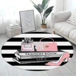 Pink Floral Perfume Round Carpet Fashion Magazine Black and White Stripe Home Rugs Living Room Decor Girls Bedroom Rug Floor Mat - Image 3