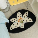 VIKAMA Elliptical Floral Bedroom Rug Off White Background With Blue Petals And Red Stamen Pattern Decorat Floor Mat Home Decor - Image 4