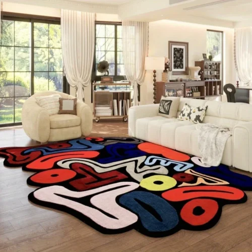 VIKAMA Modern Geometric Living Room Rug - Soft, Washable, Anti-Slip