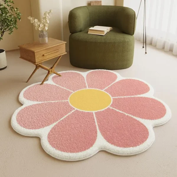 Nordic Style Living Room Decoration Plush Carpet Fluffy Soft Flower Shape Rug Simple Rugs for Bedroom Washable Bedside Floor Mat