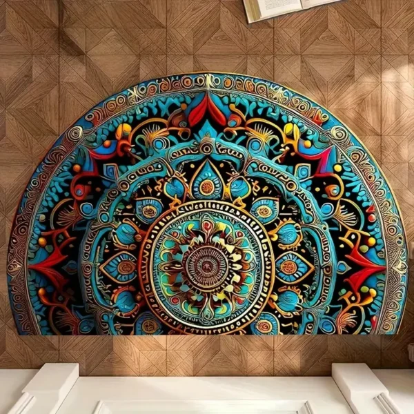 VIKAMA Retro Mandala Pattern Rug Anti-slip Water-absorbing Floor Mat for Indoor and Outdoor Entrance Decorative Home Accessory